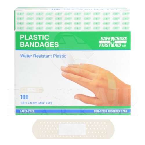 Plastic Bandages, Clear, 1.9 x 7.6 cm, 100/Box