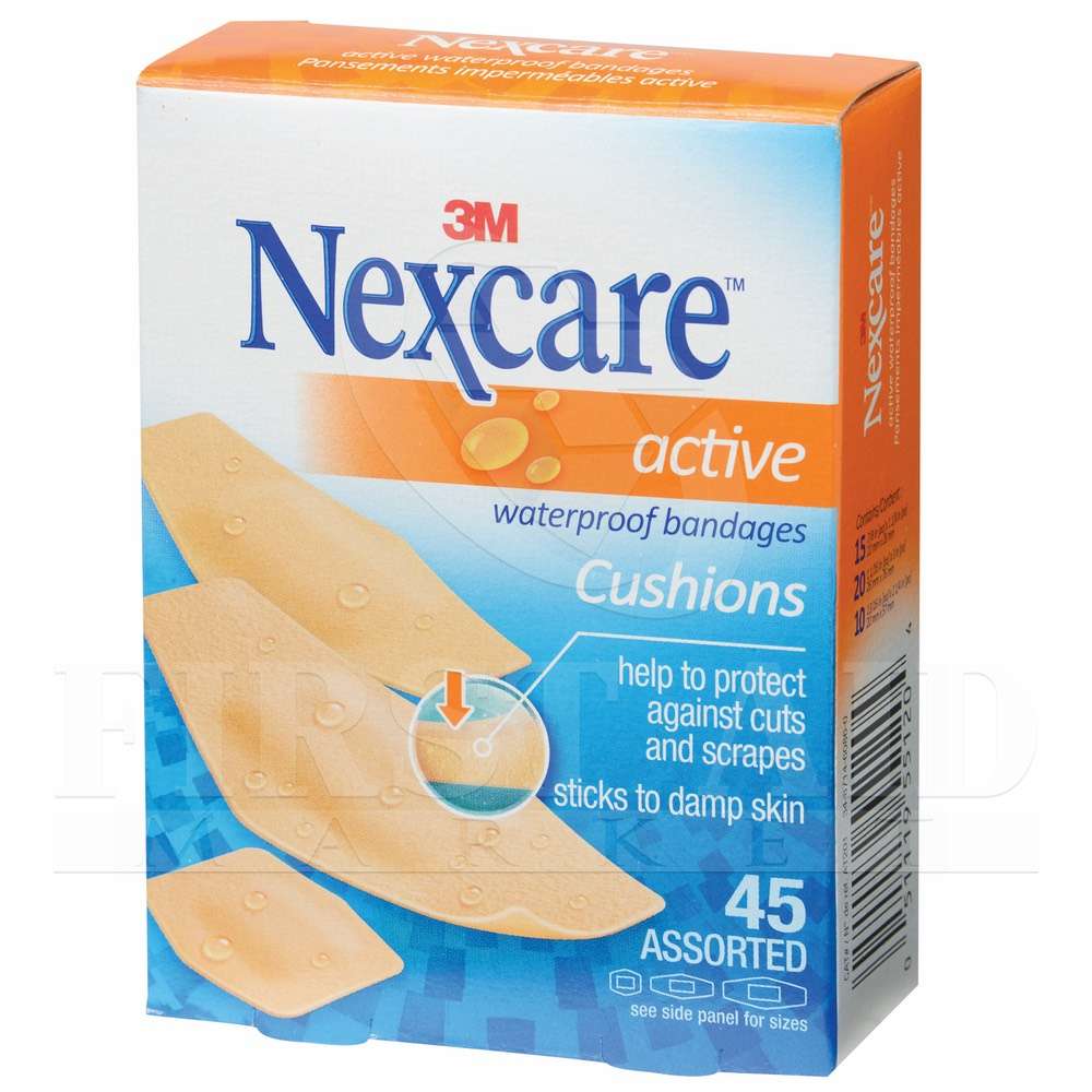 Nexcare Active Waterproof Bandages Assorted 45 Box First Aid