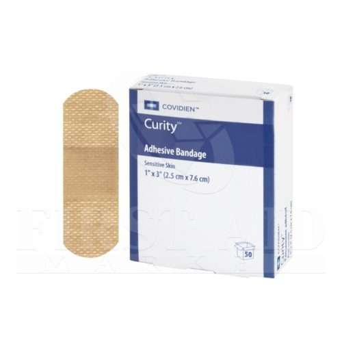 Curity Fabric Bandages, Sensitive, 2.5 x 7.6 cm, Lightweight, 50/Box