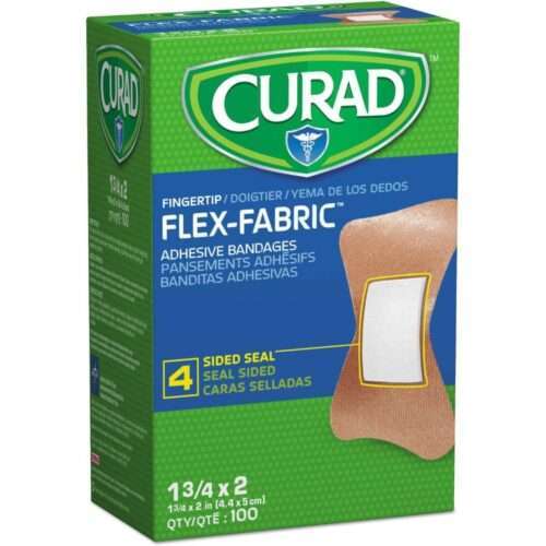 CURAD Flex-Fabric Adhesive Bandages, Fingertip, 100/Box