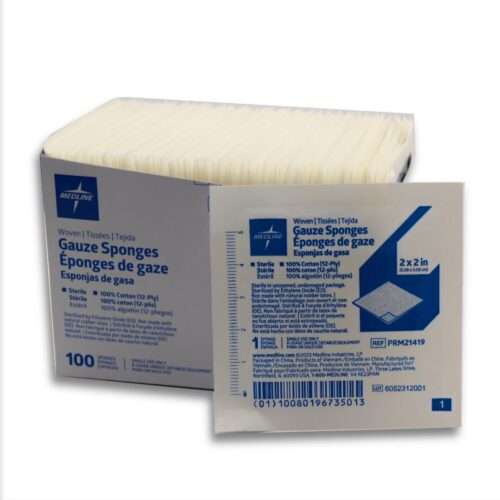 Medline Sterile Woven Cotton Gauze Sponges, 12-Ply, 5 x 5 cm