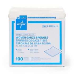 Medline Sterile Woven Cotton Gauze Sponges, 12-Ply, 5 x 5 cm